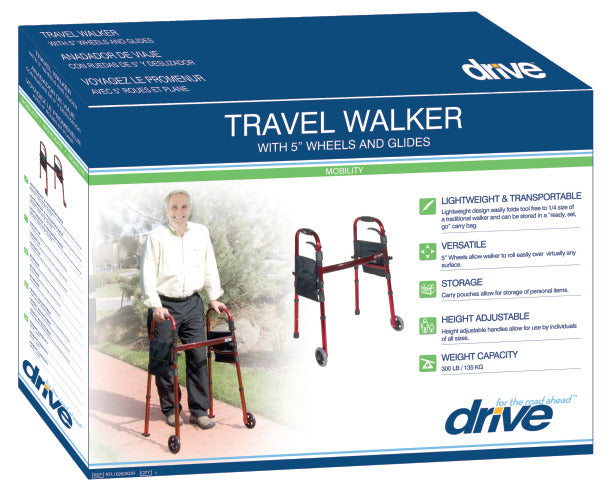 Deluxe Folding Travel Walker with 5" Wheels