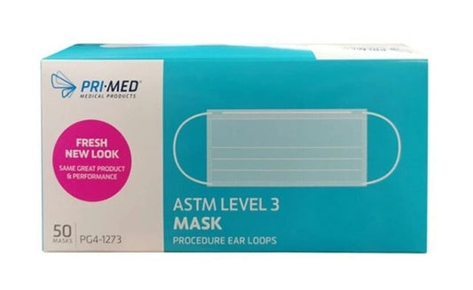 PRIMED ASTM LEVEL 3 MASK PROCEDURE EAR LOOP BLUE  50/BOX